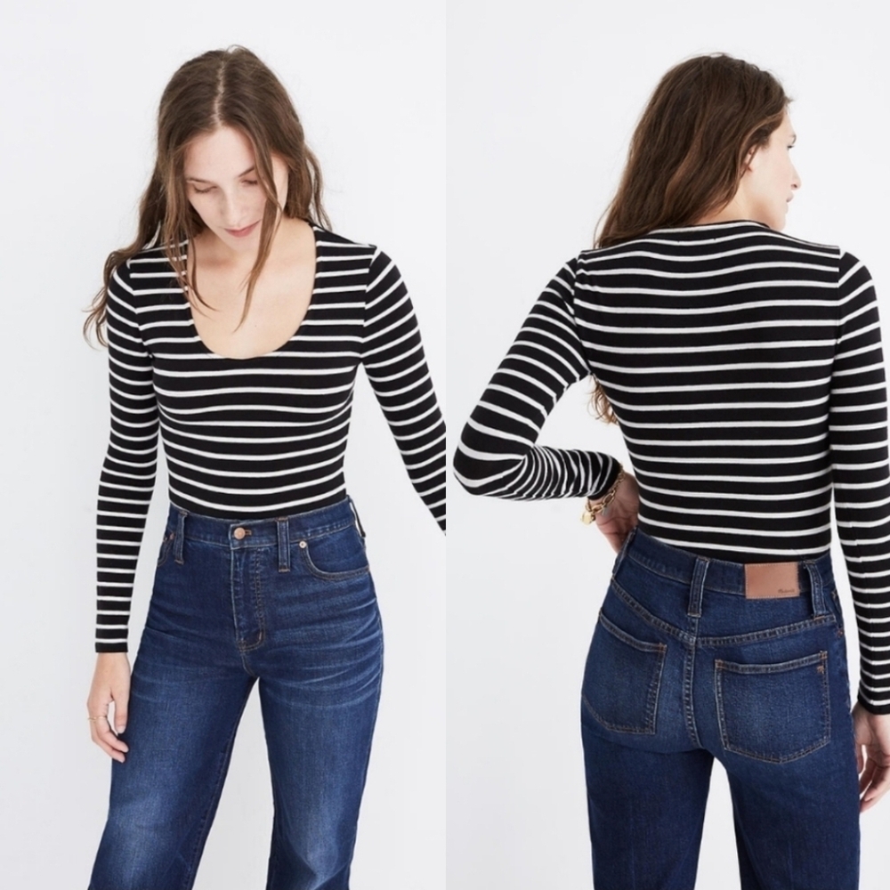 MADEWELL Song Scoop Bodysuit in Stripe, sz Medium